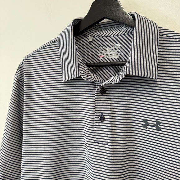 Under Armour Men's Heatgear Loose Grey and Black Striped Polo Shirt Size L - Picture 3 of 17